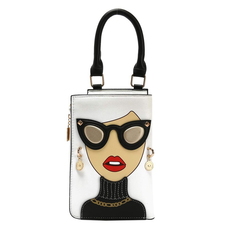 KUANG! Women Novelty Lady Face Shoulder Bags Funky PU Leather Top Handle Satchel Handbags Clutch Purse for Women - Image 1